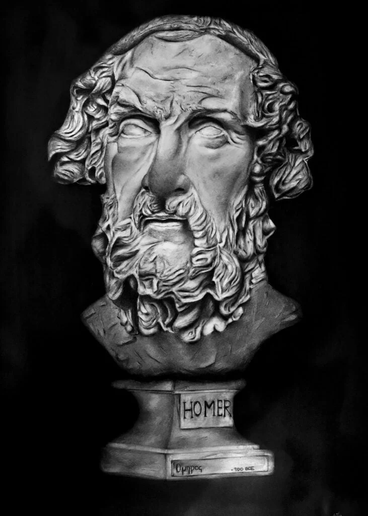 Homer, The Blind Poet (900 BCE). A bard of ancient times whose voice echoes through the ages, is hailed as the creator of the Iliad and the Odyssey. These epic tales weave the very fabric of Greek lore and stand as pillars of classical literature. His genius has cast a long shadow, shaping the narrative arts and inspiring countless souls across the millennia. Author of the Iliad and the Odyssey, two hugely influential epic poems of Ancient Greece. Zerabavel (John Thomas)