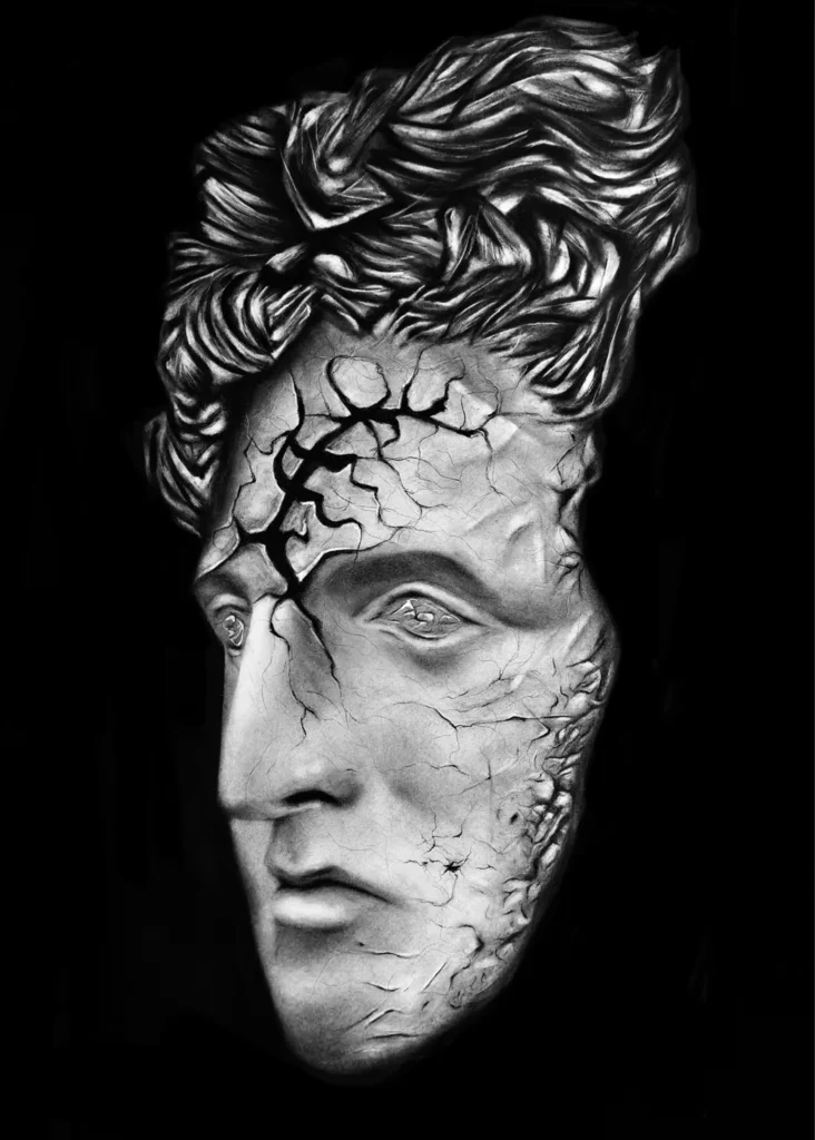 Apollo This is a fragmented plaster sculpture of the Roman god Apollo, the sculpture was seen as the utmost expression of ideal beauty, which is replicated here in this face representation.Zerabavel (John Thomas)