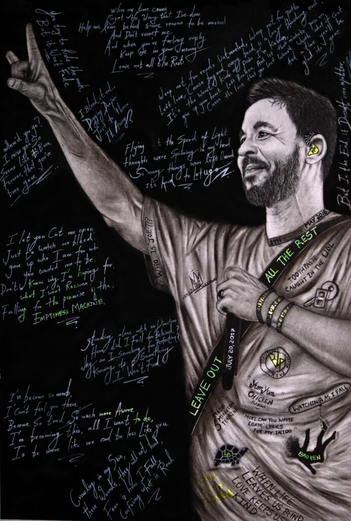 Charcoal portrait, drawing of Mike Shinoda from LINKIN PARK